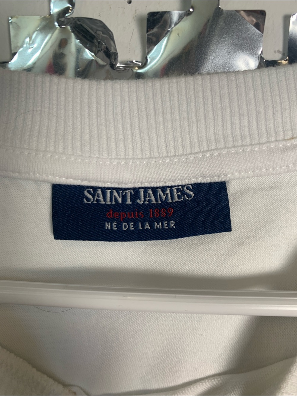 Saint James White and Olive Striped Short Sleeve Tee - Picture 2 of 6